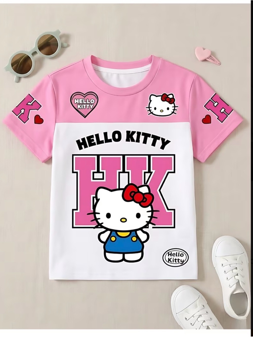 Hello Kitty Pink & White Short Sleeve Graphic Tee